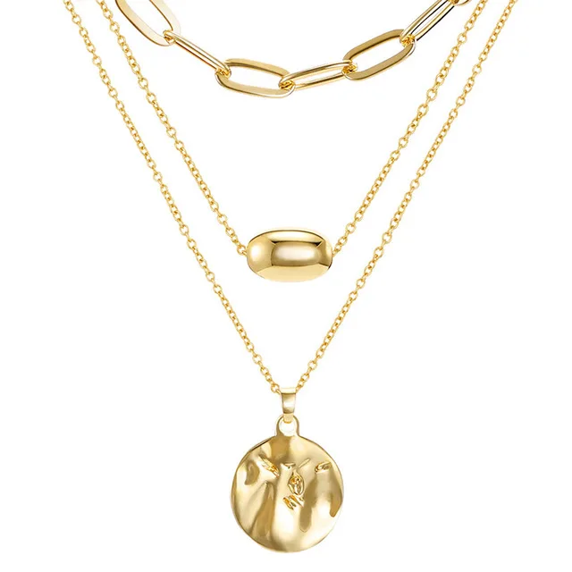 

Legenstar Gold Color Hammered Metal Pendant Necklace for Women Multi Layer Charm Statement Chain Choker Necklace Boho Jewelry