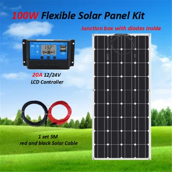 

Flexible Solar Panel 100w SunPower Monocrystalline Solar Panel 18V 12V Lightweight 100W Power plate W/20A Solar Controller