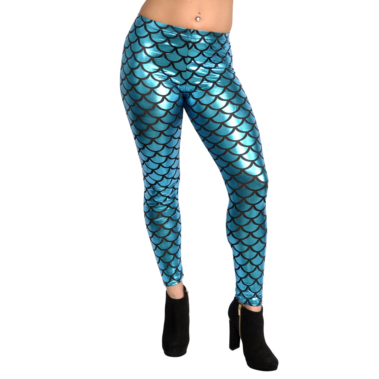 Shiny Teal Mermaid Leggings Size Large (1)