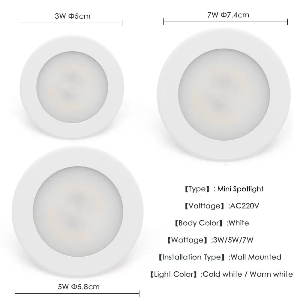 Мини светодиодный светильник, ультратонкий, 3 Вт, 5 Вт, 7 Вт, 220 В, поверхностный монтаж, лампа, панельный светильник, внутреннее освещение, шкаф, точечный светильник
