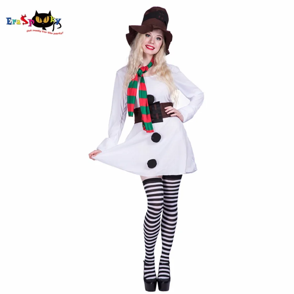 Ladies Snowman fancy dress costume Womens Christmas Outfit Scarf Hat