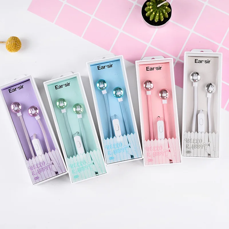 

CHICLITS Cute Rabbit Earphone Cartoon Candy Color 3.5MM Music Universal Earbuds With Mic For Phone MP3 Girl Children Kids Gift