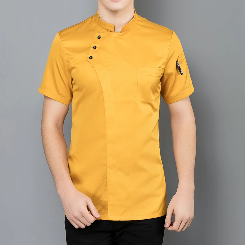 

Svitania Chef Uniform Food Service Men Chef Jacket Stand Collar Unisex Kitchen Short Sleeve Bakery Cook Wear