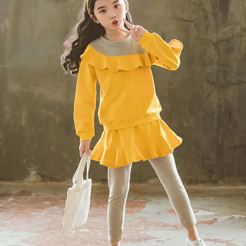

Teen Children Clothing Set 2018 Fall Girls School New Long Sleeves Spring Autumn Kids 2 Pieces Suit Teenage Kids Outfits Clothes