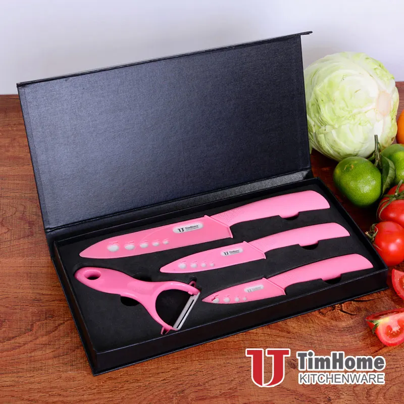 Многофункциональные 4 шт. Керамические ножи Набор для резки фруктов Подарочная коробка EVA - Цвет: Fink