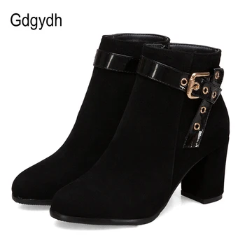 

Gdgydh Big Size 48 Flock High Heels Ankle Boots For Women Footwear Female Suede Leather Sexy Rivet Block Heel Zipper Autumn Shoe