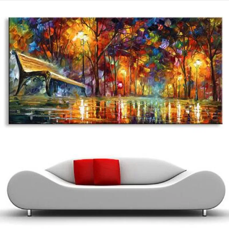 

Large Handpainted Night Street Scenery Painting Handmade Knife Landscape Oil Paintings On Canvas Home Decor Wall Art Pictures
