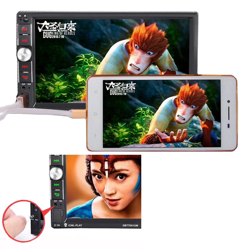 HD 1024*600 2DIN автомобильное радио стерео Handfree USB TF Bluetooth 7 &quotЗеркало Ссылка сенсорный