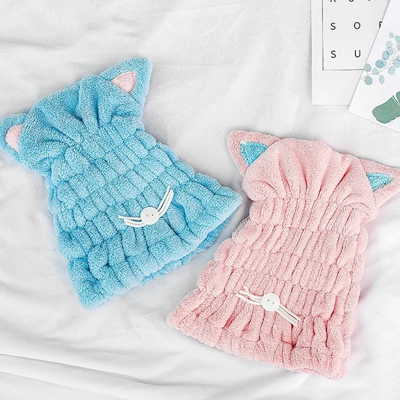 Cute Cat Shower Cap For Hair Wrapped Towels Superfine Quickly Dry Hair