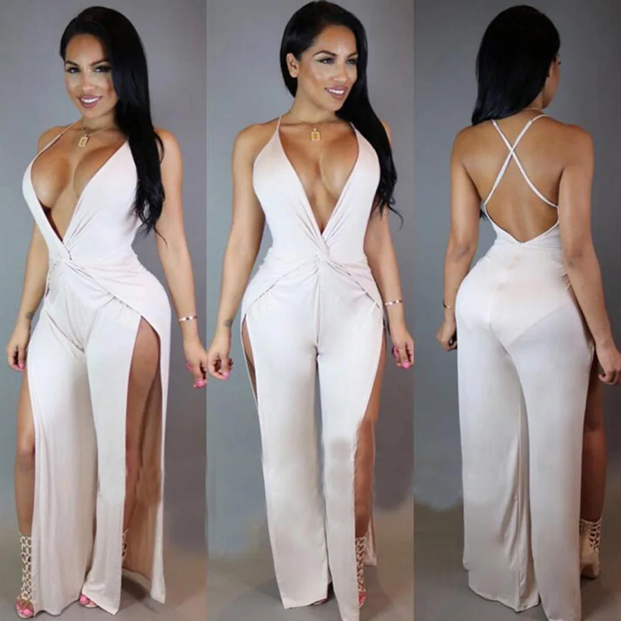 2016 Женщин Секси Длинный Комбинезон Белый Bodycon Клуб Вечеринка Комбинезоны Playsuit |