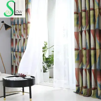

Slow Soul Colour Geometric Orange Blue Purple Yellow Modern Simple thickened Cotton Hemp Curtains For Living Room Bedroom 3d
