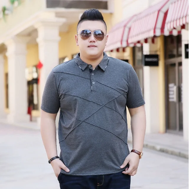 Large size men's short sleeved POLO shirt male big man's fat loose polo
