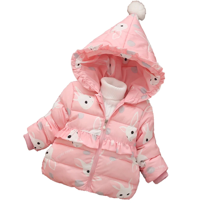 2017 зимняя куртка для девочек куртка 1 маленьких детей От 3 до 4 лет Детская куртка для малыша милый кролик