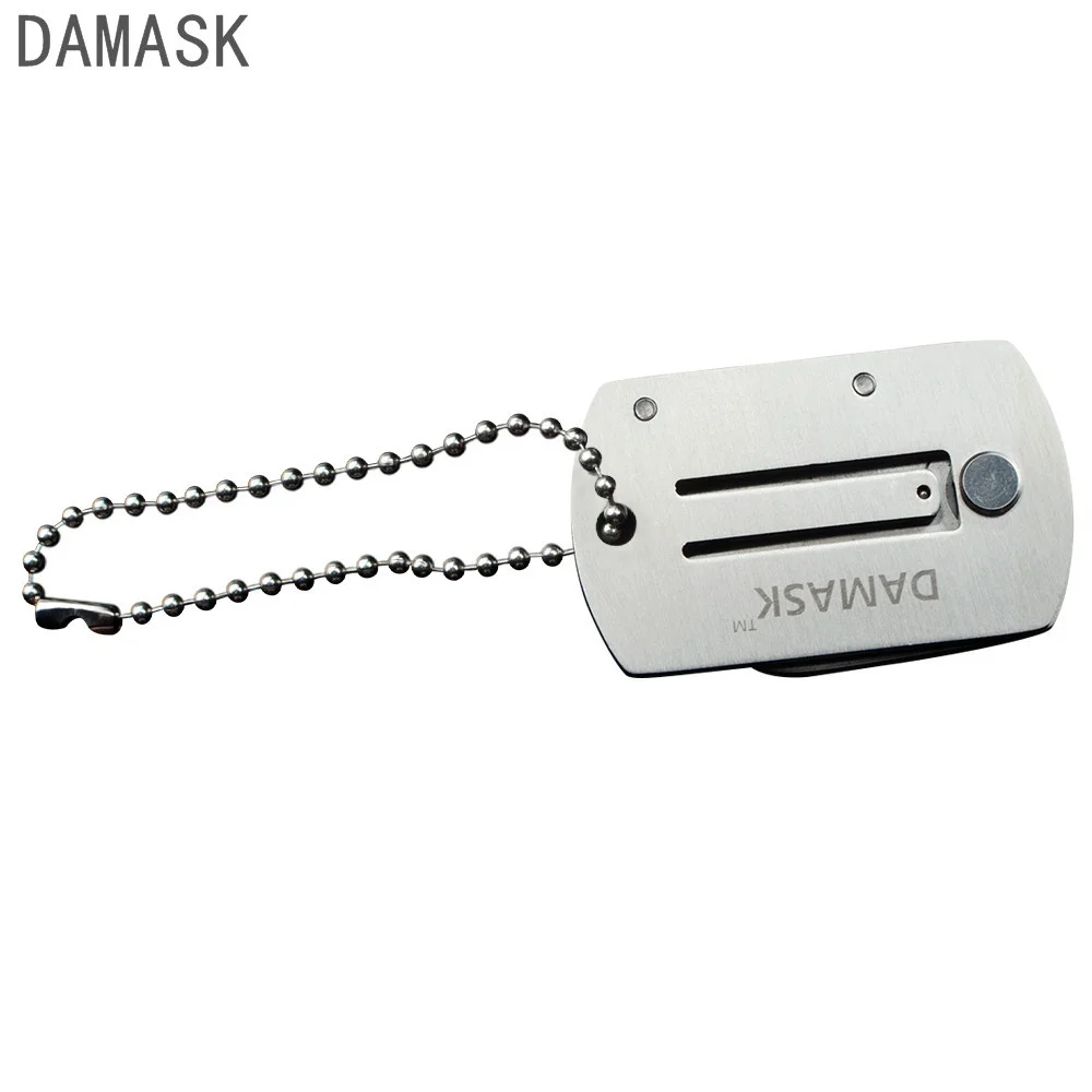 DAMASK Mini Pocket Keychain Knife Stainless Steel Dog Tag Knife Portable Outdoor Camping Knife