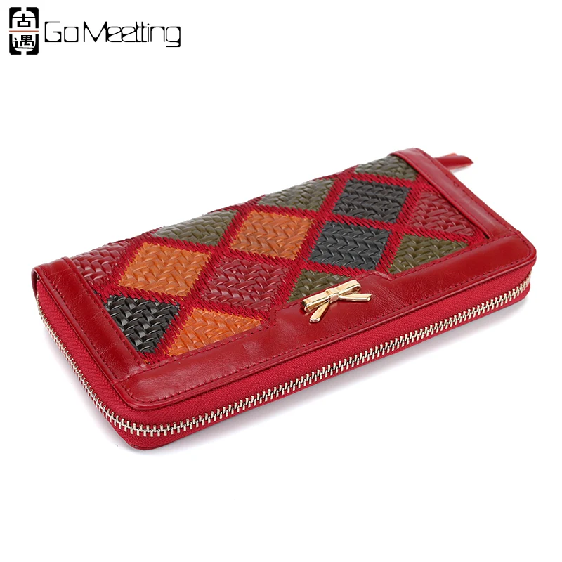 

Go Meetting Embossed Genuine Leather Women Wallets Patchwork High Quality Card Holder Long Wallet Leather Purse Clutch Bag WQ7