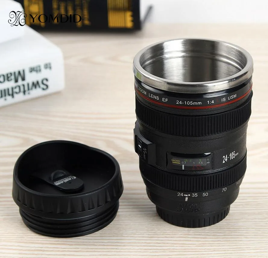 

400ML Creative Camera Lens Mug Plastic Coffee Tea Cup With Lid Thermocup Thermomug Stainless Steel liner Vacuum Flasks Gifts