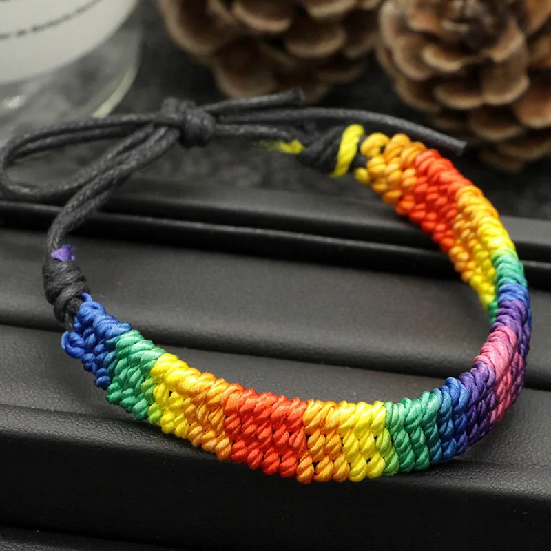 

Thick Brazilian Nepal Rainbow Lesbian LGBT Pride Gay Pride Woven Braided Rope String Strand Friendship Bracelet