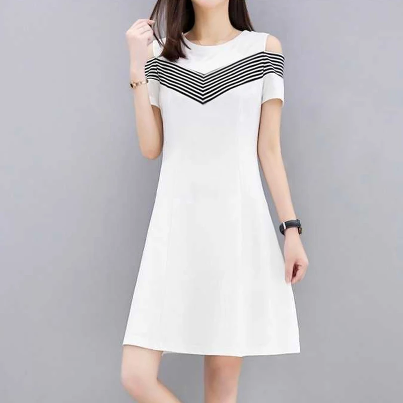 

Women Summer Off Shoulder Dress Short Sleeves Slim Fit Middle Waist Casual Dress QL Sale