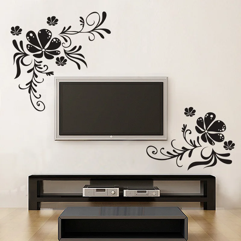 Black Color flower vine Wall Stickers Vinyl DIY Flower Vine wall decals For Living room Bedroom