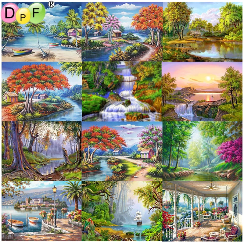 

DPF 5D Round full Diamond Embroidery Needlework magic cube Diamond painting Cross Stitch Nature View diamond Mosaic decor crafts