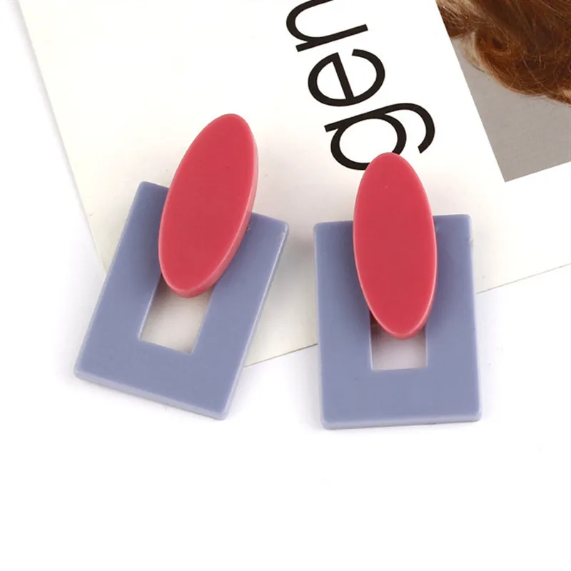 

Geometry Big Circle Square Earrings Acetate Brincos Fashion Jewelry red Acrylic Resin Oval Dangle Earrings For Women