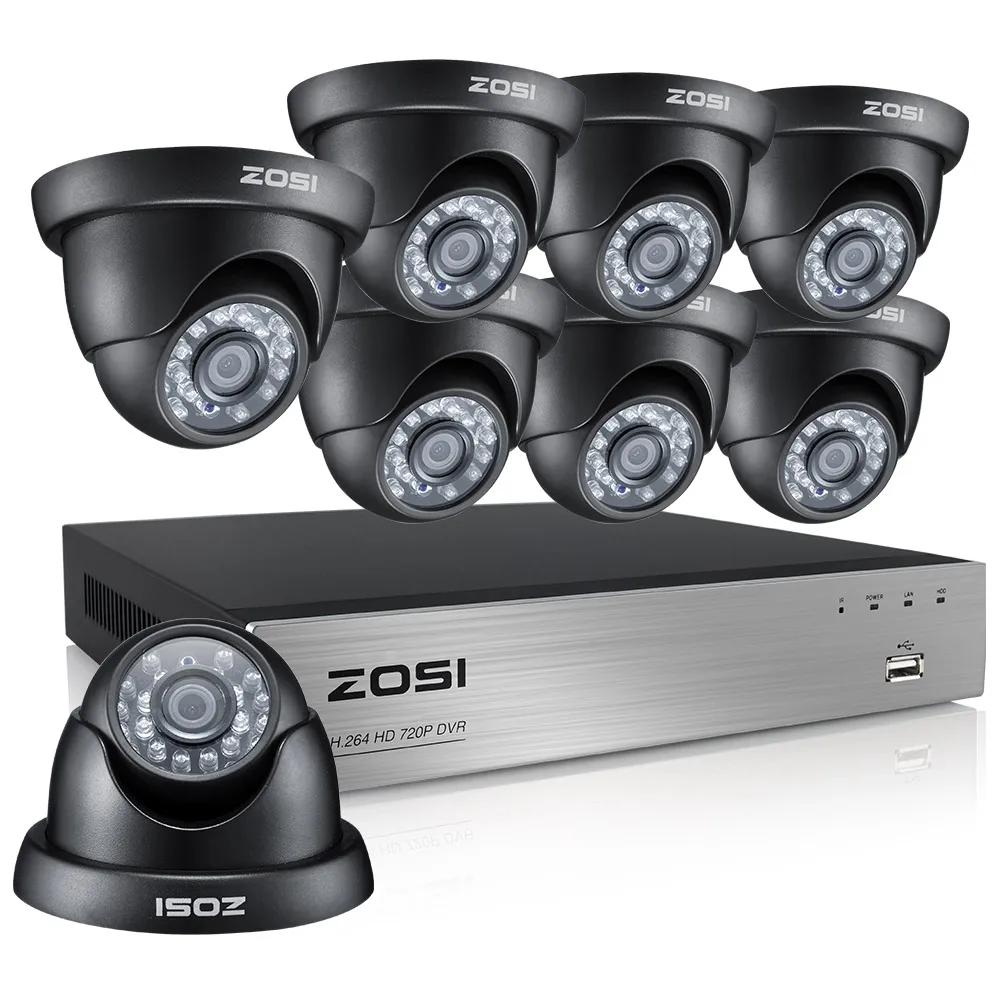 ZOSI 8-Channel HD-TVI 1080N DVR Security Surveillance System with 8PCS High-Resolution 720P/1280TVL Cameras