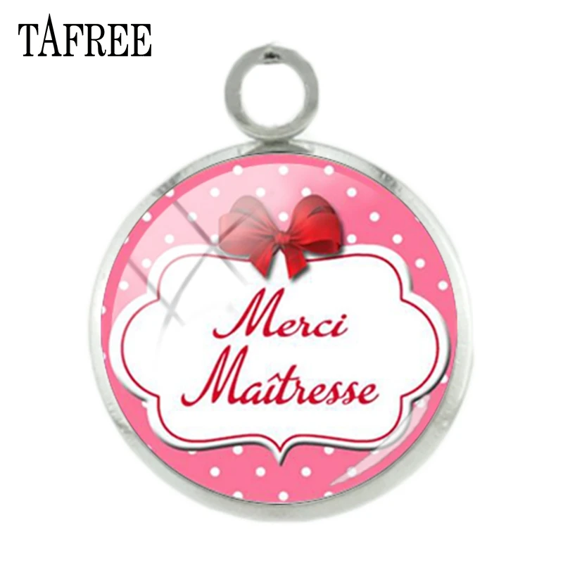 

TAFREE French Merci Picture Pendants Charms Thank you silver plated 12mm women girls glass Fashion Pink DIY Jewelry CT309