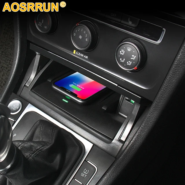 US $37.20 For Volkswagen VW Golf 7 MK7 Car accessories Mobile phone 10W QI wireless charger phone adapter fas