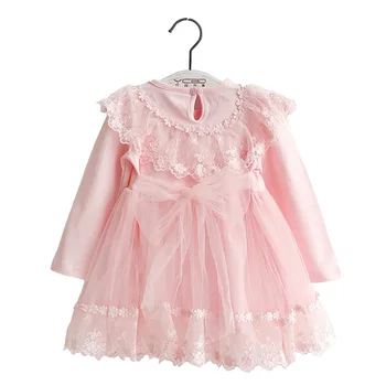 

Baby Girls Dress 2017 New Spring Autumn Princess Dresses Kids Clothes Bow Lace Design Cotton Baby Girls Party Dress 1-3Y DQ574