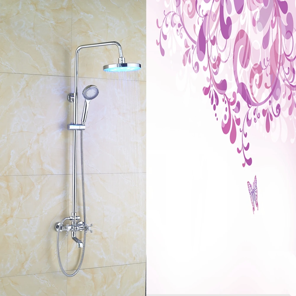 

Newly 9" ABS LED Round Shower Faucet Mixer Tap Dual Handles Chrome Polish Faucet