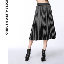 OA новые трикотажные женские модные однотонные плиссированные юбки с высокой талией длиной до колена Юбки с высокой талией для женщин