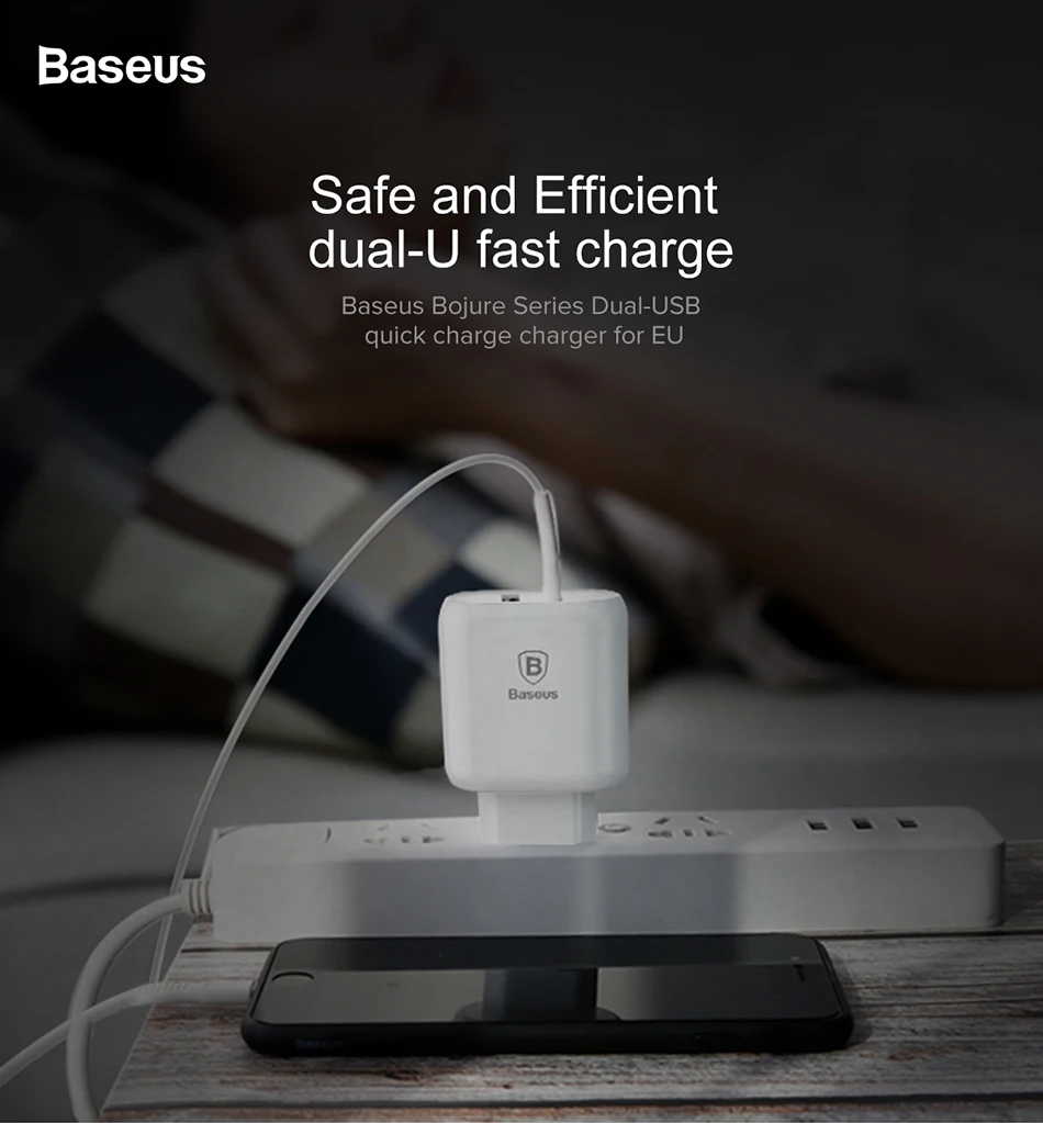 Быстрое зарядное устройство Baseus Dual USB 3,0 для iPhone 8 7 с европейской вилкой USB зарядное устройство адаптер для samsung S9 S8 Xiaomi Быстрая зарядка для мобильных телефонов