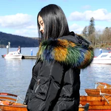 CX-G-D-03D женский короткий свободный пуховик зимний пуховик с большим воротником из меха енота