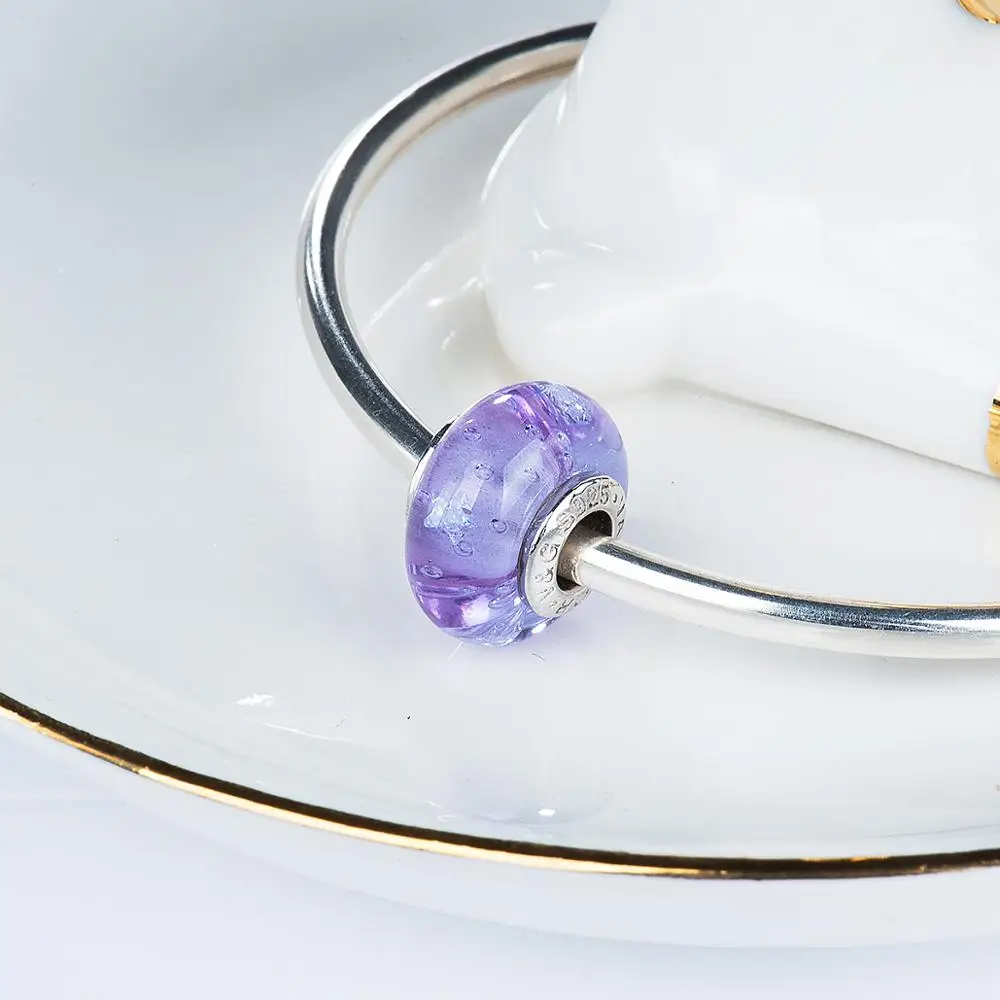 Фиолетовая глазурь Звезда Форма Циркон муранские стеклянные бусы, амулеты 925 пробы серебро подходят браслеты ювелирные изделия Модные VDLL029