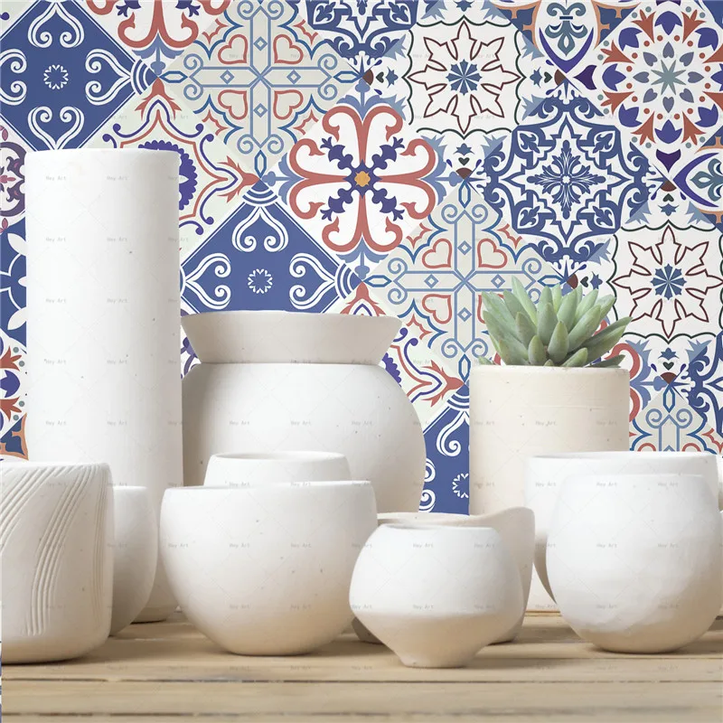 20cm*20cm Blue Tiles Anti-skid Waterproof Sticker Living Room Kitchen Floor Stickers