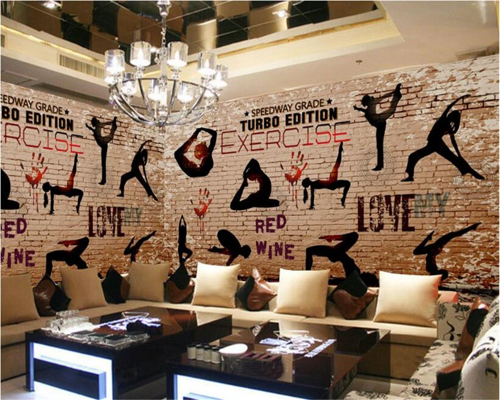 

beibehang High fashion decorative painting wall paper gym yoga sport silhouettes background papel de parede 3d wallpaper behang