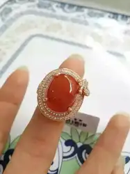 Натуральный Красный Зеленый Камень халцедон кольцо природных драгоценных камней кольцо S925 серебро модные большие круглые для женская