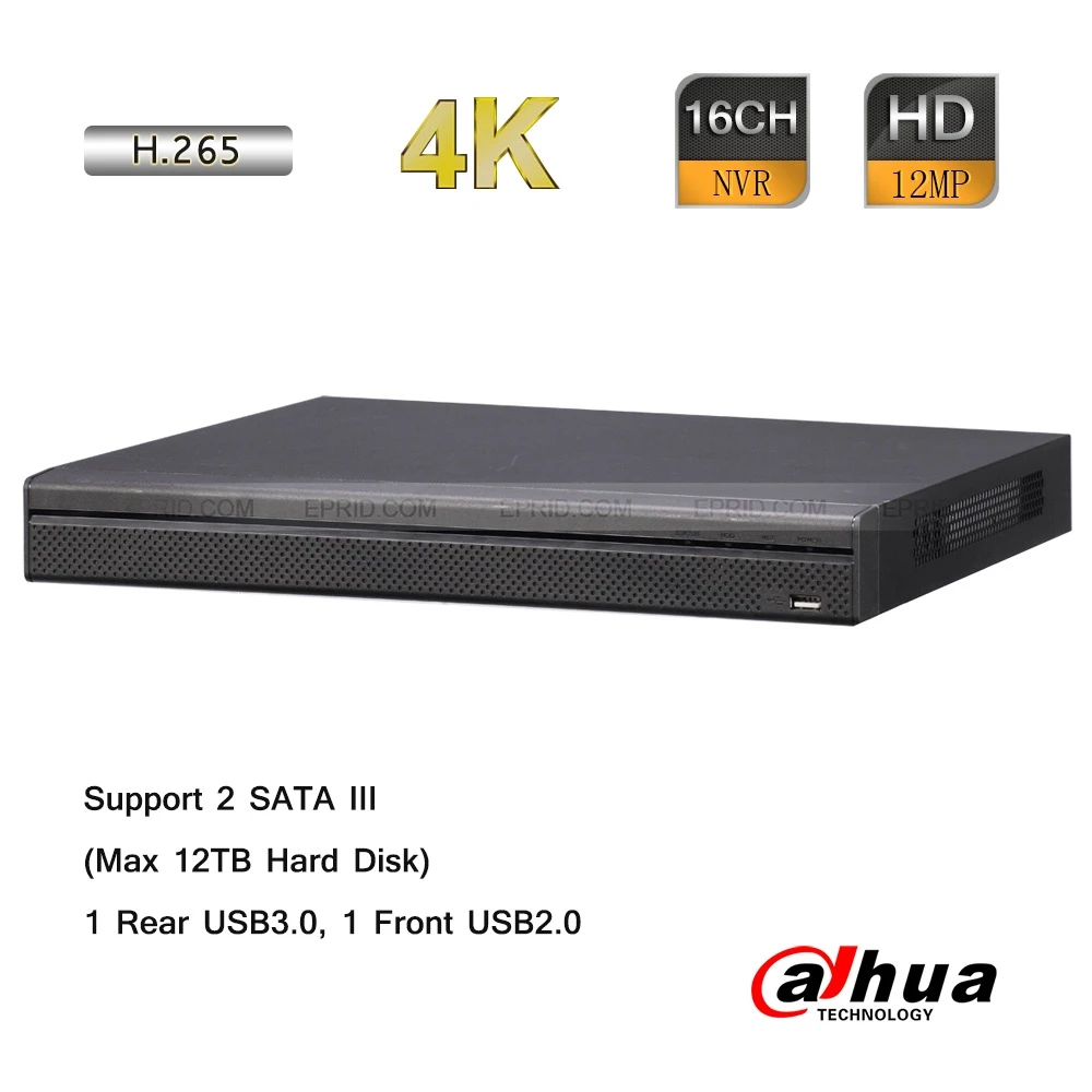 

Dahua 16CH 1.5U 2160P 4K H.265 Network NVR 256Mbps HDMI P2P 2 SATA 12TB ONVIF