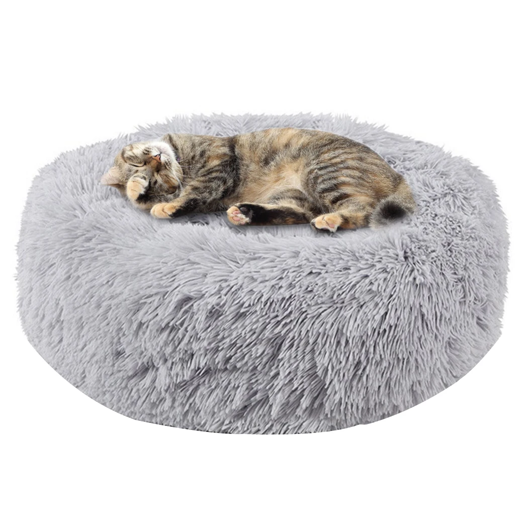 Теплая Флисовая кровать для собак круглая подушка для шезлонга для маленьких средних больших собак и кошек зимняя собачья Конура для щенка коврик для домашних животных - Цвет: Серый