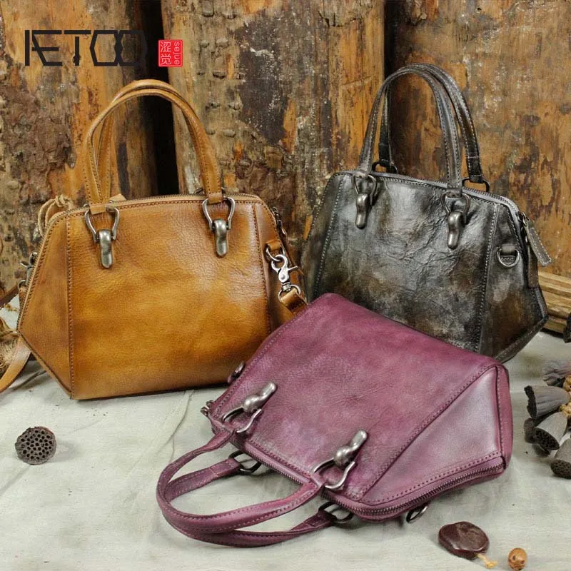 

AETOO 2018 new retro first layer cowhide leather zipper three-dimensional fashion handbag diagonal shoulder bag female