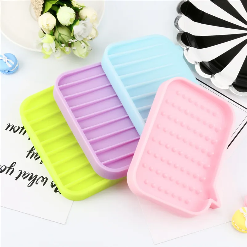 

New Silicon Kitchen Bathroom Flexible Soap Dish Plate Holder Tray Soapbox Drop ship Soap Dish Box Case Holder Container 5S18TCC