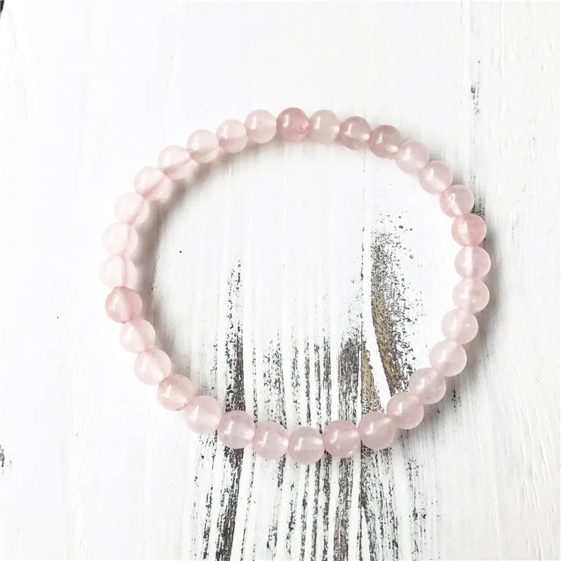 6mm Natural Rosequartz Bracelet Simple Design Style Pink Beads Yoga Mala Prayer Wrist Charm Jewelry Gift For Her | Украшения и