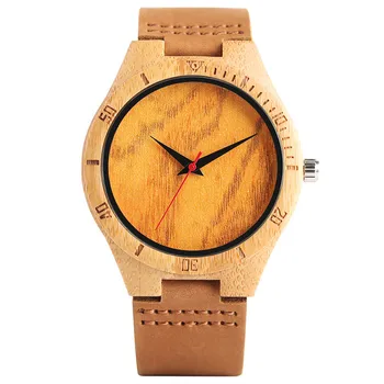 

Nature Bamboo Wooden Watch Genuine Leather Band Strap Gift Men Handmade Bangle Wrist Watch relogio masculino