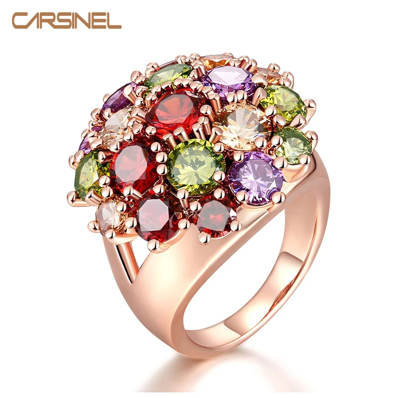 CARSINEL Fashion Colorful Flower CZ Zirconia Rings for Women Hot Sale Rose Gold color Party Ring ...