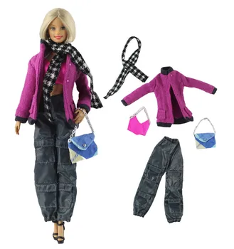 

NK One Set Doll Dress Fashion Model Coat Modern Outfit Daily Wear Bag Top Scarf For Barbie Doll Accessories Gift Toys 92H DZ