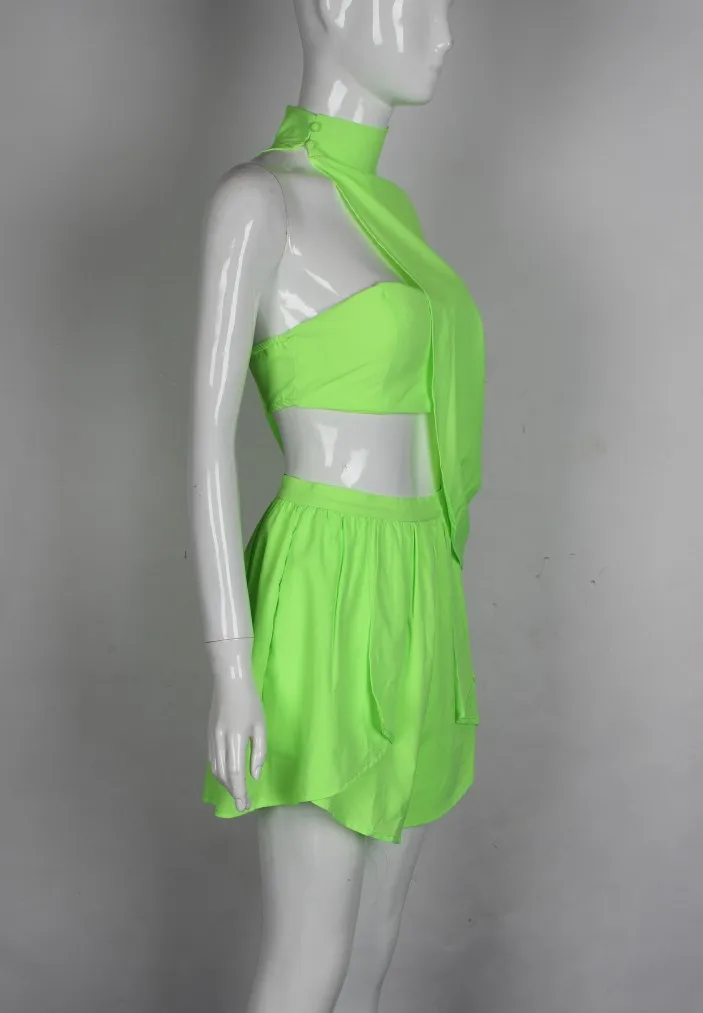 Женский костюм, комплект из двух предметов, пляжные Повседневные Шорты Для вечеринки, неоновый зеленый розовый неровности, для выпускного вечера, уличная одежда,, женская летняя одежда
