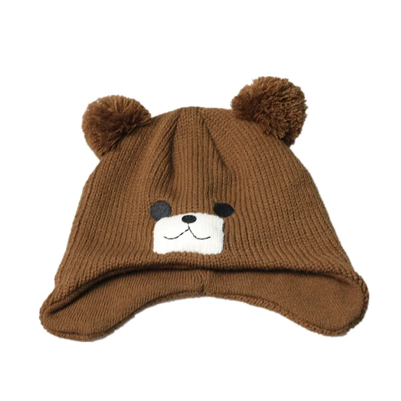 Вязаная шапка с милым медведем для малышей, девочки-мальчики, детские вязаные шерстяные шапки на осень и зиму - Цвет: size M