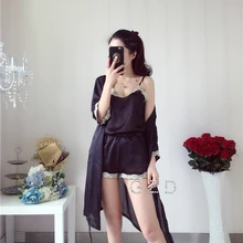 Omen шелковые пижамы наборы 3 шт кружевной халат атласный сексуальный открытая Ночная рубашка женские пижамы наборы