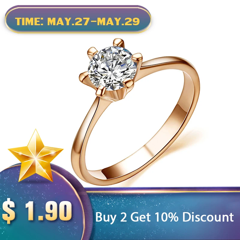 

UMODE Rose Gold Color Classic 6 Prong Sparkling Solitaire Aneis Feminino 1ct CZ Wedding Rings JR0012A