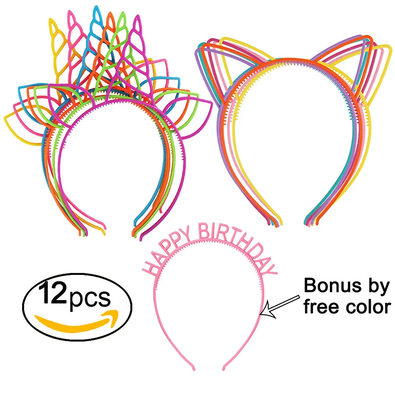 

Candygirl 12pcs Plastic Unicorn Headband Lovely Princess Hair Bands for Girls Women Hair Hoop Party Hair Accessories Headdress